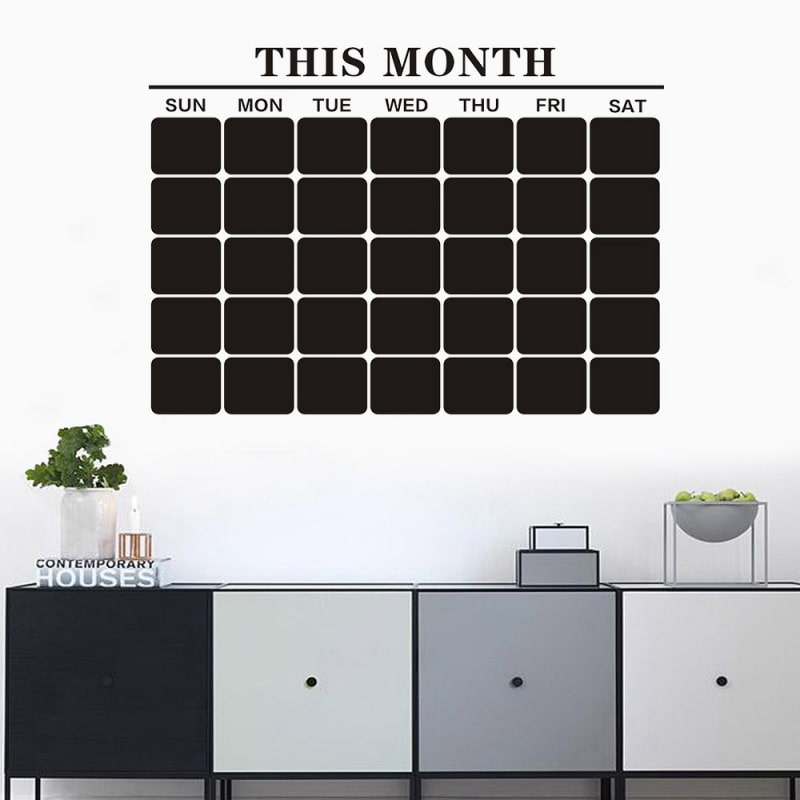 Kalender wallsticker tavle til kridt. ’This month’ kalender med Ugedage. 57x80cm Kalender wallsticker tavle til kridt. ’This month’ kalender med Ugedage. 57x80cm - Billede 2