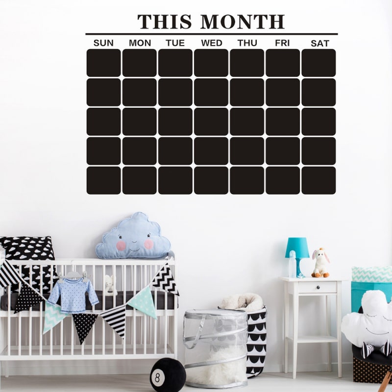 Kalender wallsticker tavle til kridt. ’This month’ kalender med Ugedage. 57x80cm Kalender wallsticker tavle til kridt. ’This month’ kalender med Ugedage. 57x80cm - Billede 3