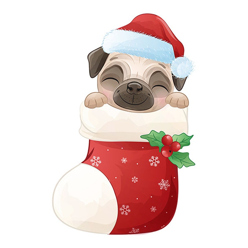 Billede af Sød og flot jule wallsticker til væg - eller på Toilettet! Hund i julesok.