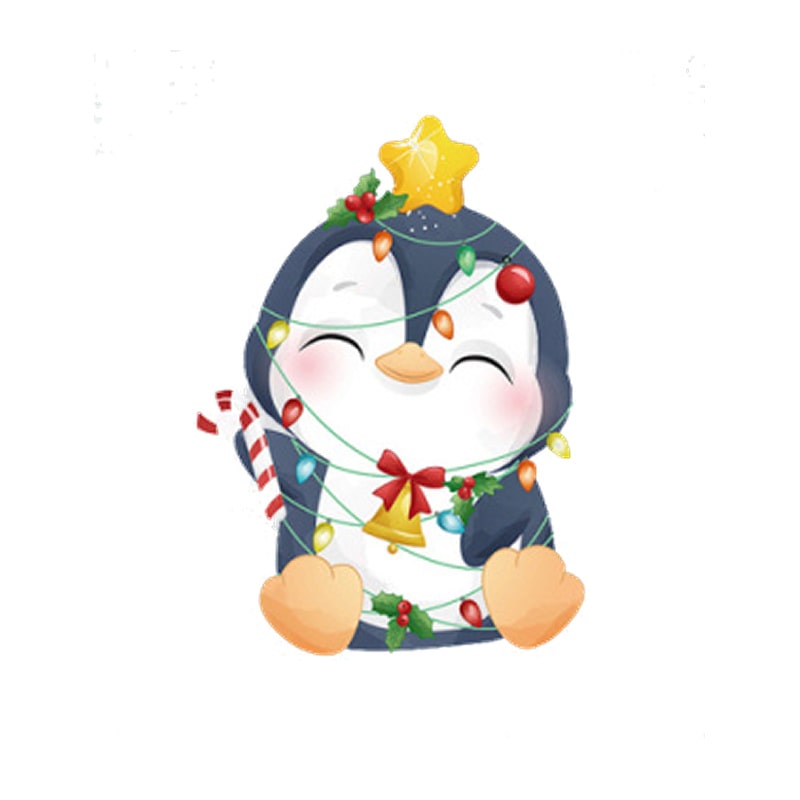 Sød og flot jule wallsticker til væg - eller på Toilettet! Pingvin med julepynt.