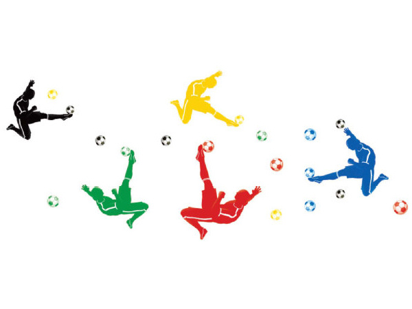 Billede af Fodbold wallsticker. Saksespark i flotte farver. 90x60cm.