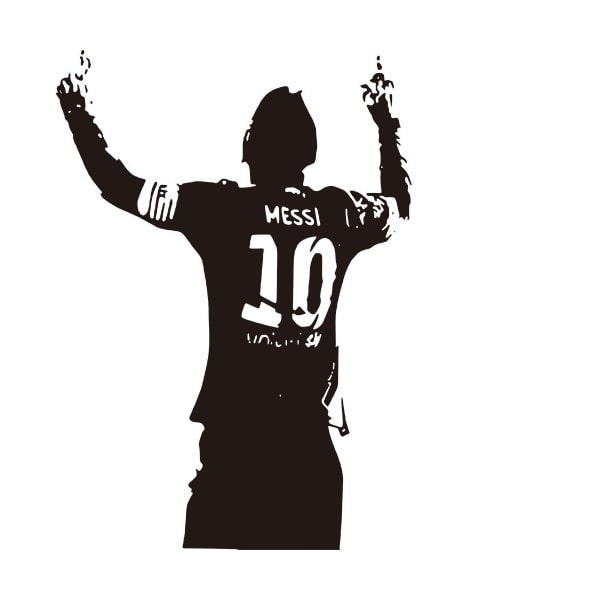Stor Messi takker de højere magter. Flot fodbold wallsticker. 82x58cm