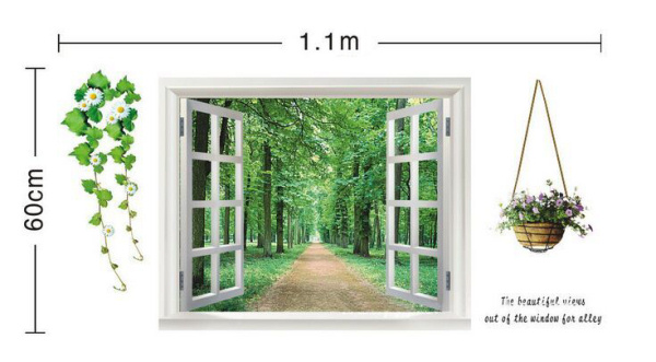 Vindue wallsticker med skoven som nabo. 110x60cm.